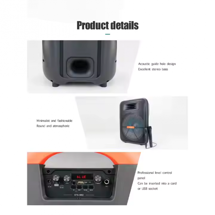 Boxă portabilă GTS-1882, 35W, baterie 1800 mAh, multifuncțională cu FM, TWS și lanternă engross [5]
