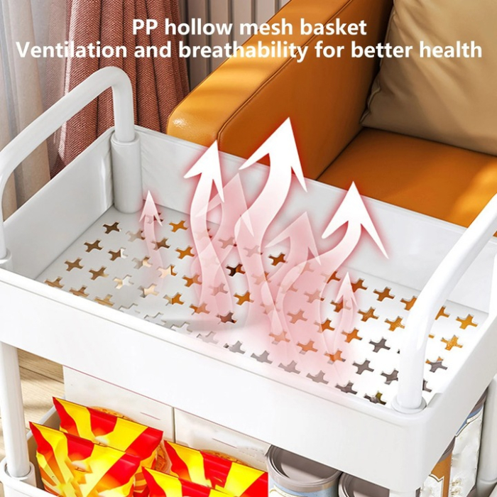 Raft de Depozitare cu 4 Niveluri, Cărucior Rulant cu Roți, 107x41x21 cm, Organizator Plastic pentru Bucătărie, Baie, Birou, Alb [4]