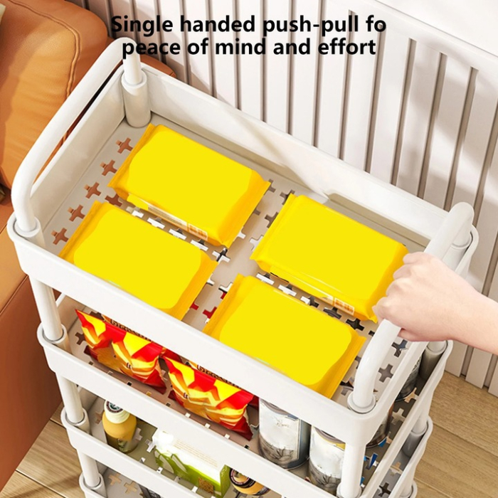 Raft de Depozitare cu 4 Niveluri, Cărucior Rulant cu Roți, 107x41x21 cm, Organizator Plastic pentru Bucătărie, Baie, Birou, Alb [6]