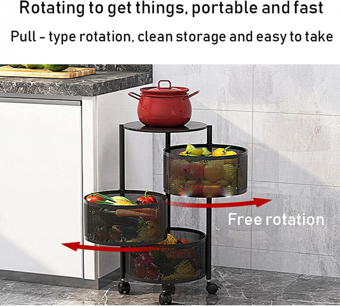Raft Metalic Rotund Universal – 3 sau 4 Coșuri Perforate, Oțel Carbon, Mobil cu Roți și Design Rotativ engross [5]