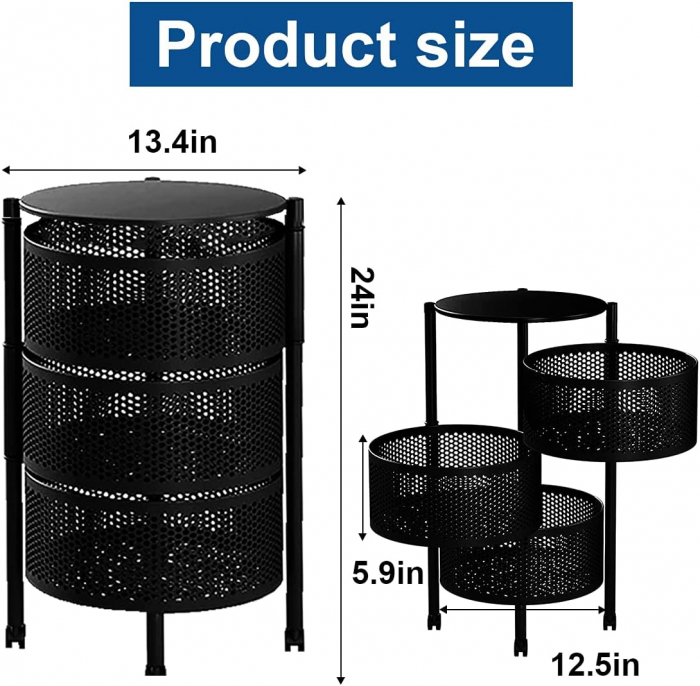 Raft Metalic Rotund Universal – 3 sau 4 Coșuri Perforate, Oțel Carbon, Mobil cu Roți și Design Rotativ engross [7]