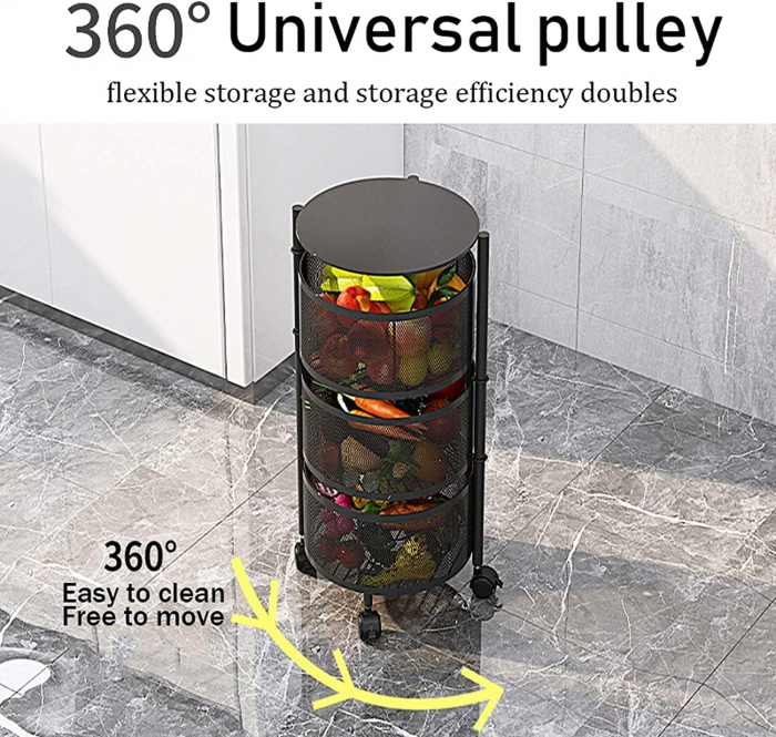 Raft Metalic Rotund Universal – 3 sau 4 Coșuri Perforate, Oțel Carbon, Mobil cu Roți și Design Rotativ engross [6]