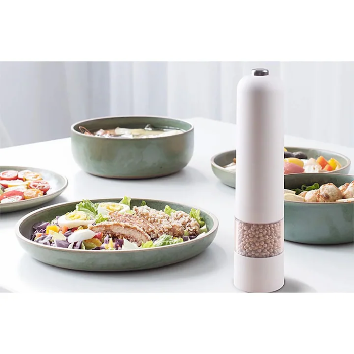 Râșniță Electrică cu Reglaj al Granulației – Mecanism Ceramic Durabil, LED Integrat, 23x5 cm, Funcționare cu Baterii AA, Negru/Alb [7]