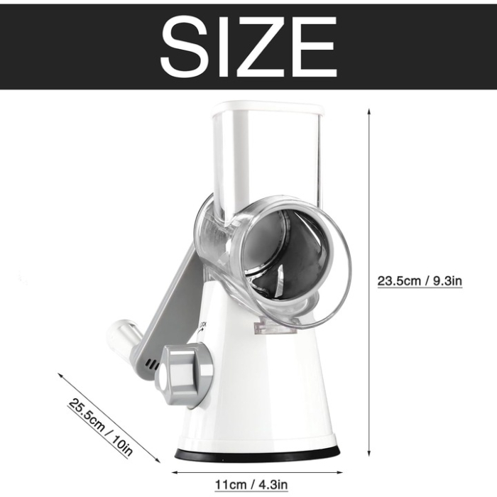 Răzătoare Manuală cu Manivelă, Inox Alimentar 430, 3 Lame Interschimbabile, Sistem cu Ventuză, Fără BPA – Alb [7]