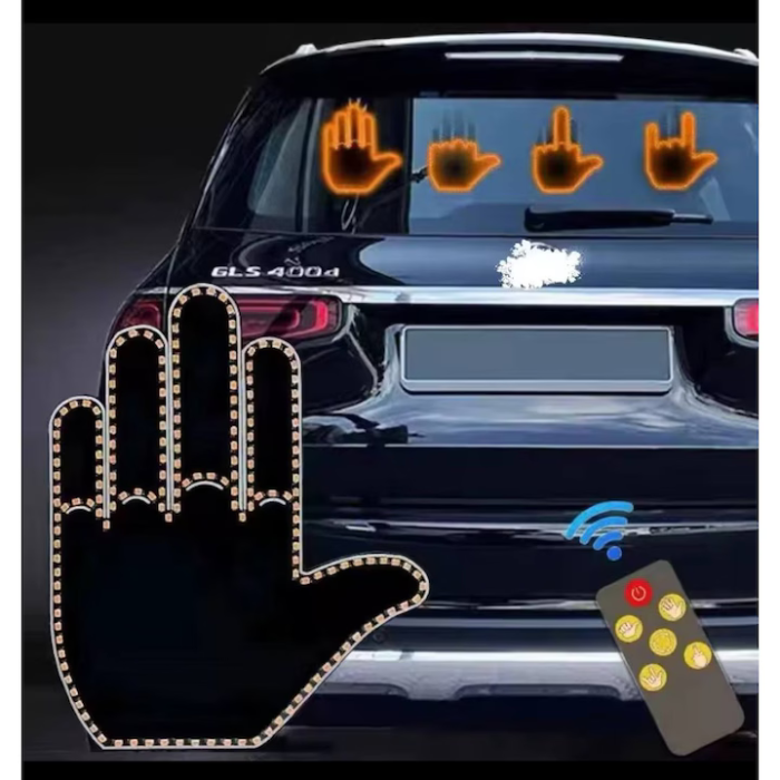 Semn LED Auto cu Telecomandă Wireless, Tip Mână – 4 Moduri Iluminare, Compatibilitate Universală, Negru/Portocaliu [2]