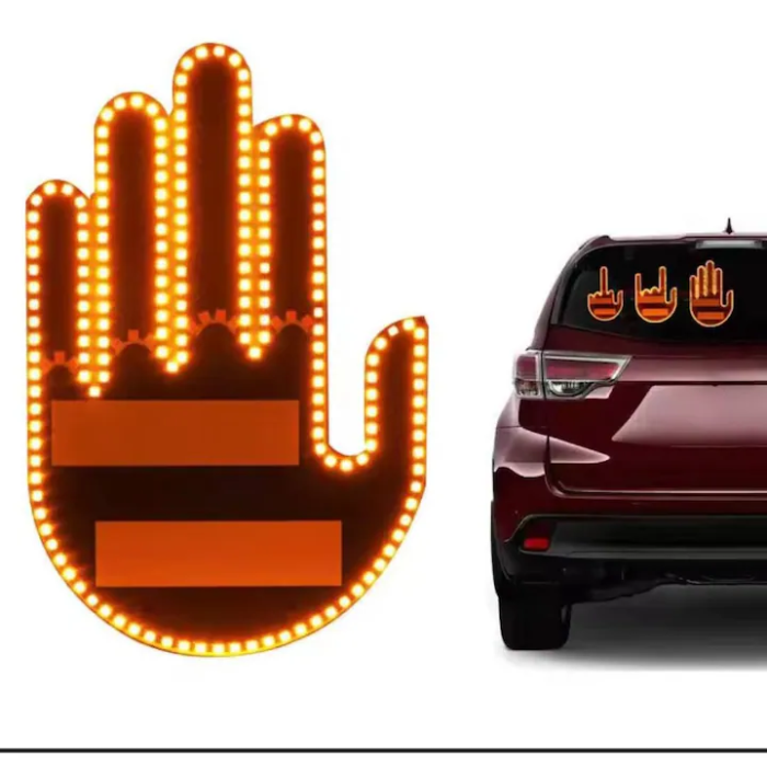 Semn LED Auto cu Telecomandă Wireless, Tip Mână – 4 Moduri Iluminare, Compatibilitate Universală, Negru/Portocaliu [3]