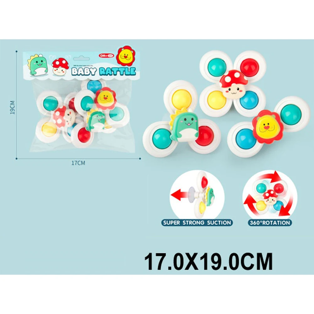 Set 3 Jucării Interactive cu Ventuză pentru Bebelusi Ciupercuta/Leu/Dinozaur, Spinner Senzorial, Culori Vii, ABS Sigur, 1-2 Ani engross [2]