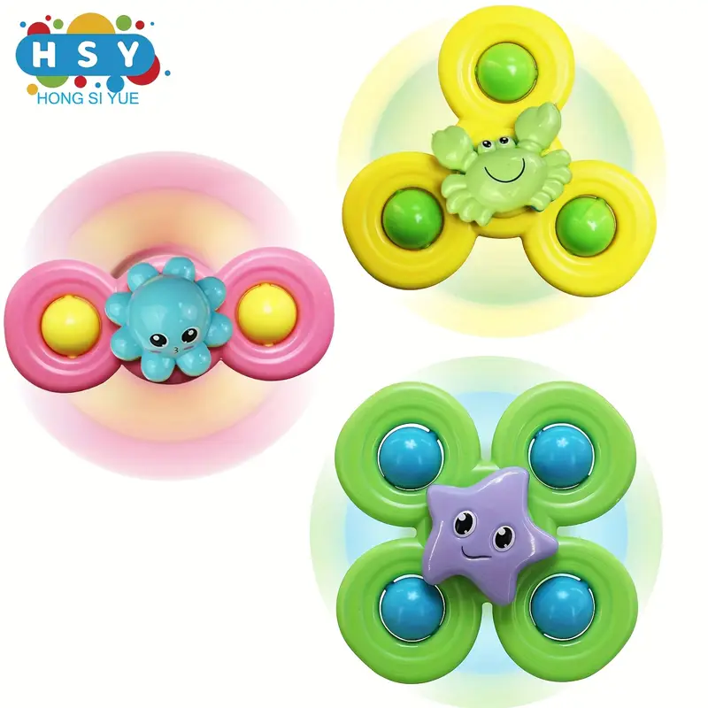 Set 3 Jucării Interactive cu Ventuză pentru Bebelusi, Spinner Senzorial, Culori Vii, ABS Sigur, 1-2 Ani engross [4]