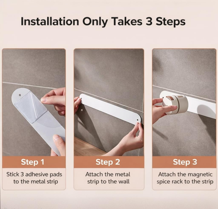 Set 6 recipiente condimente, montare pe perete, prindere magnetică, material ABS, design minimalist modern, alb [4]