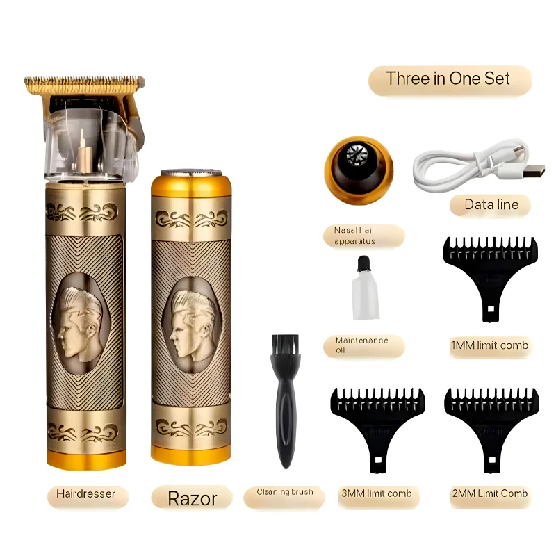 Set aparat de tuns vintage 3 in 1, Reincarcare USB, Multifunctional, Otel Inoxidabil-engross [10]