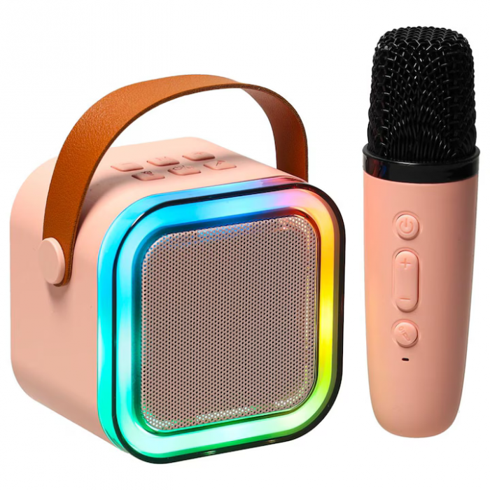 Set Karaoke cu 2 Microfoane și Boxă Portabilă Roz, 6W engross [2]