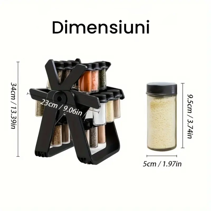 Set Rotativ Condimente 18 Borcane Sticlă, Organizator 360° pentru Bucătărie, Acces Rapid la Condimente, Design Elegant și Funcțional, Ideal Acasă [4]