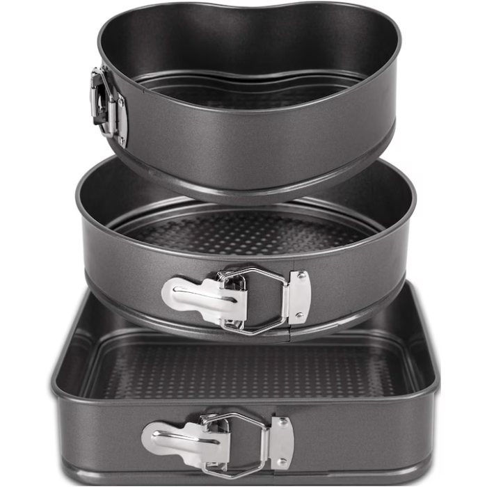 Set Tăvi de Copt Antiaderente cu Pereți Detașabili, 3 Bucăți, Oțel Carbon, Forme Diferite – Negru [3]