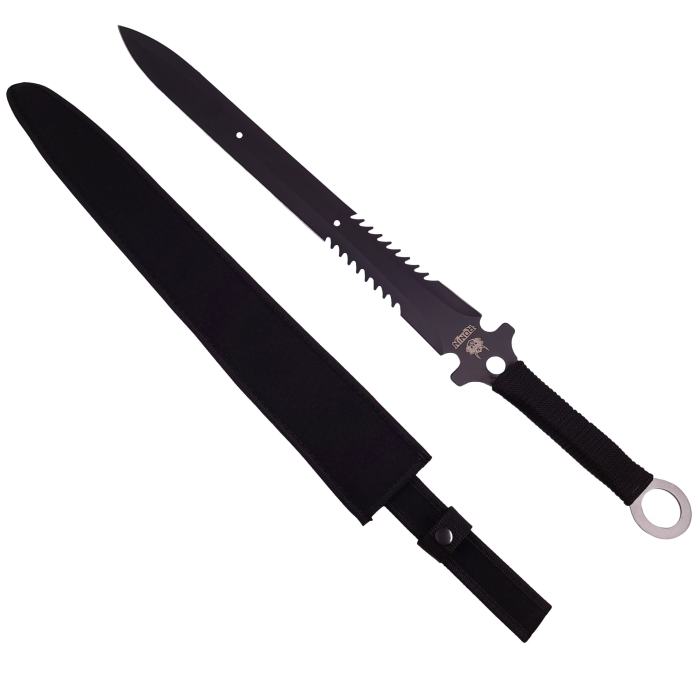 Set topor multifuncțional de camping cu cuțit și accesorii de supraviețuire + sabie de vânătoare cu teacă inclusă, oțel 440C, dimensiuni 35.5 cm / 68.5 cm [2]