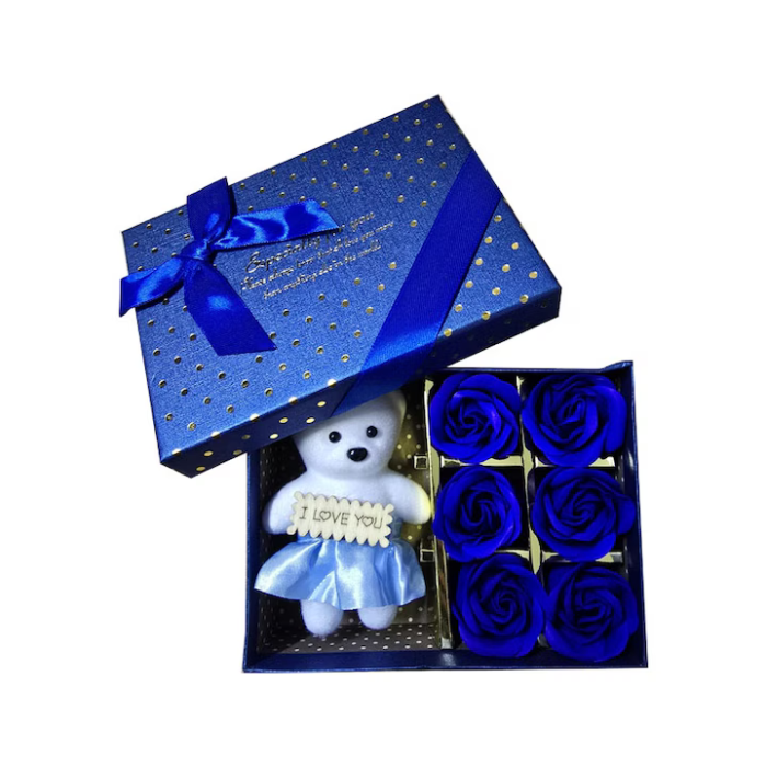 Set Ursuleț de Pluș + 6 Trandafiri Roșii din Săpun Parfumat, Cutie Elegantă engross [2]