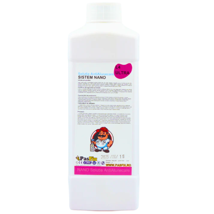 Soluție antialunecare PasFix L4 ULTRA 1L, protecție profesională pentru suprafețe lucioase, zone cu grăsime și exterior, acoperire 15–20 m², efect până la 12 luni, tehnologie Nano System [2]