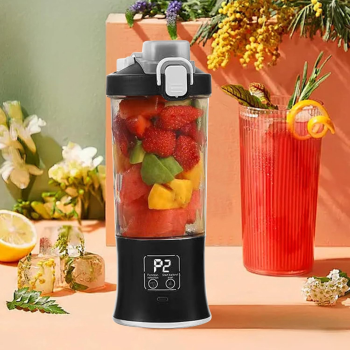Storcător de fructe portabil, multifuncțional, 600 ml, baterie 1500 mAh, încărcare USB Type-C, zdrobire rapidă, cană dublă utilizare, iluminare LED [18]