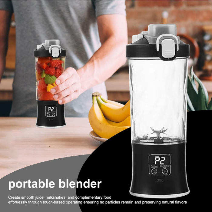 Storcător de fructe portabil, multifuncțional, 600 ml, baterie 1500 mAh, încărcare USB Type-C, zdrobire rapidă, cană dublă utilizare, iluminare LED [14]