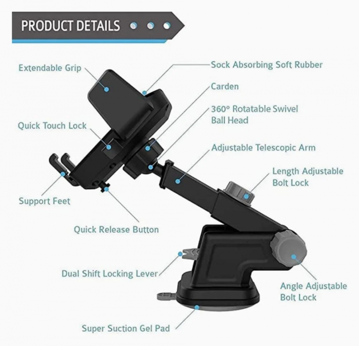 Suport Auto Universal J-097 cu Prindere prin Ventuză și Rotire 360 de Grade, Engross [4]