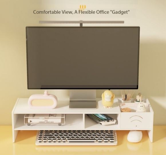 Suport Laptop și Monitor – Alb, 10x20x49 cm, Organizator cu Spațiu de Depozitare pentru Birou [3]