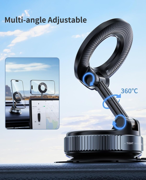 Suport Magnetic pentru Telefon cu Rotire 360°, Suport Auto cu Ventuză, Hands-Free, Compatibil cu Toate Smartphone-urile, Ideal pentru Mașină, Oglindă, Duș și Sală de Sport [5]