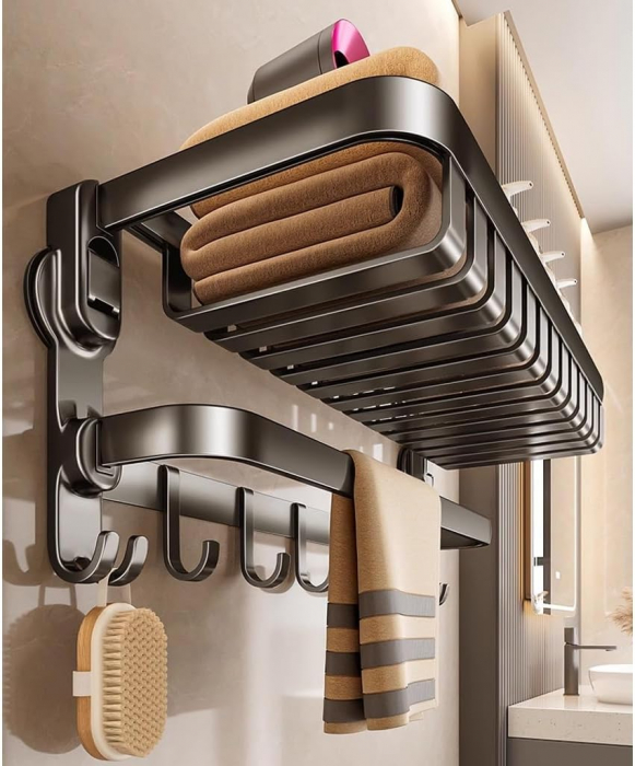 Suport Rabatabil pentru Prosoape, Inox, Gri – Spațios, Elegant și Rezistent la Rugină engross [5]