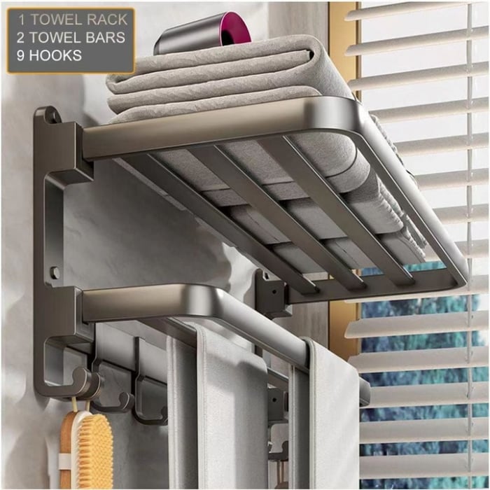 Suport Rabatabil pentru Prosoape, Inox, Gri – Spațios, Elegant și Rezistent la Rugină engross [6]