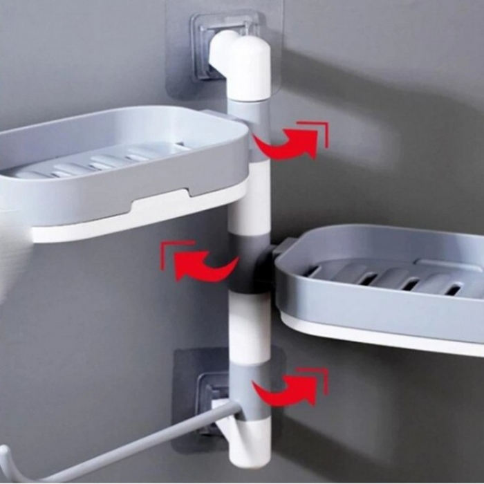 Suport Rotativ Multifuncțional pentru Baie, Plastic Rezistent, Montare Ușoară, Alb/Gri engross [6]