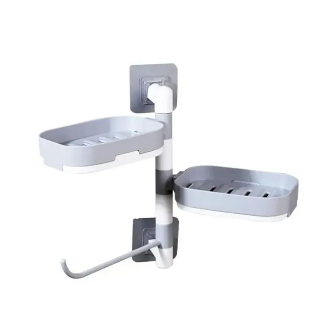 Suport Rotativ Multifuncțional pentru Baie, Plastic Rezistent, Montare Ușoară, Alb/Gri engross [7]