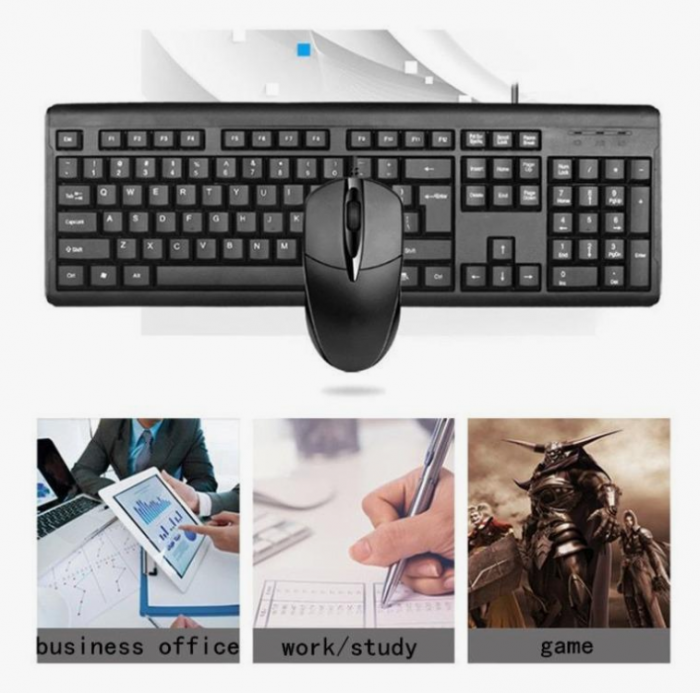 Set Tastatură și Mouse cu Fir T15 – USB, Ergonomic, Negru – ENGROS [2]