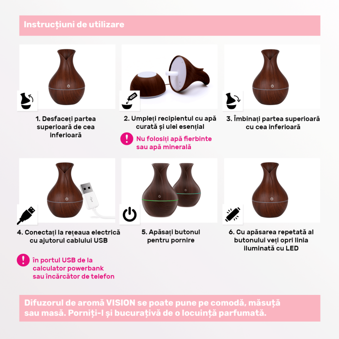 Umidificator Aromaterapie Maro, 130 ml, 30 ml/h, 1,49 W, Dimensiuni 9,5x15 cm, Autonomie 4h cu Oprire Automată, Alimentare USB [10]