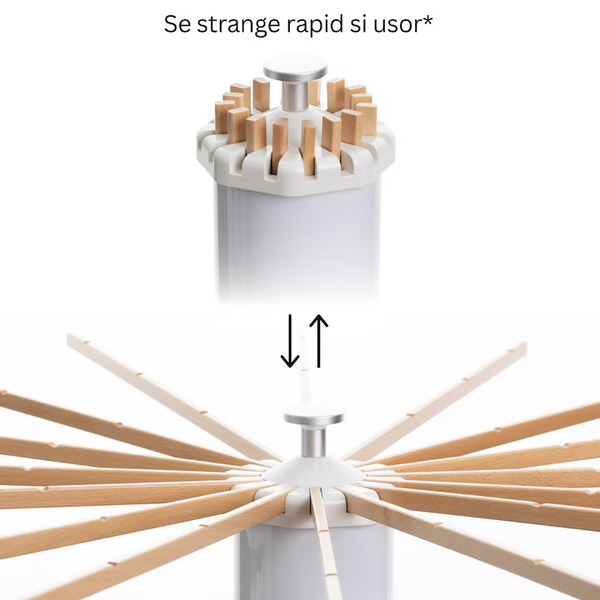 Uscător de Rufe / Suport de Haine Pliabil din Lemn Rezistent – Reglabil, 12/16 Bete, Rotire 360°, Protecție UV engross [4]