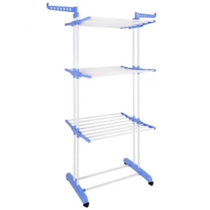 Uscator de rufe, vertical, pliabil si mobil, compact, cu 3 niveluri de uscare, argintiu/albastru-engross [1]