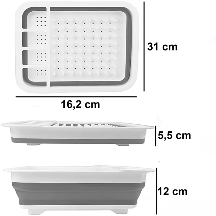 Uscător pliabil pentru vase și tacâmuri, Cu picurător, Silicon + Plastic, 31x16,2 cm, Gri-alb, Compartimente multiple [5]