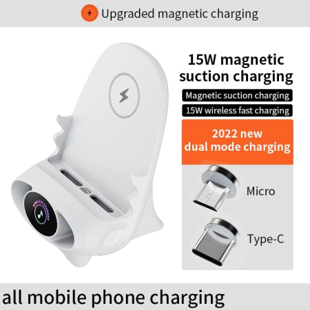 Suport Telefon Multifuncțional cu Încărcare Rapidă Wireless 15W – Mini Stație cu Difuzor și Decor, Compatibil Universal engross [1]