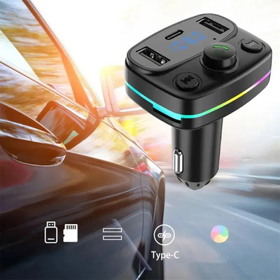 Modulator FM Auto Bluetooth M41, Hands-Free, USB & Type-C, Player MP3/WMA, Încărcare 18W, LED RGB engross [3]