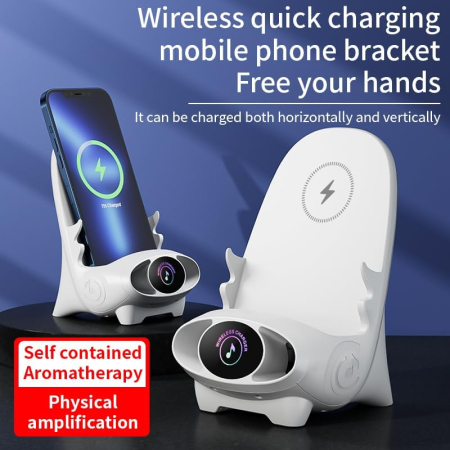 Suport Telefon Multifuncțional cu Încărcare Rapidă Wireless 15W – Mini Stație cu Difuzor și Decor, Compatibil Universal engross [4]