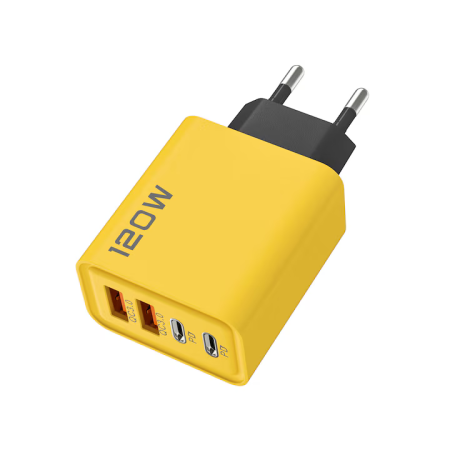 Adaptor USB Fast Charging 120W, 4 Porturi, 2 x USB + 2 x Type-C, Încărcător Universal pentru Smartphone, Tabletă și Gadgeturi, Protecții Multiple, Galben/Negru [3]