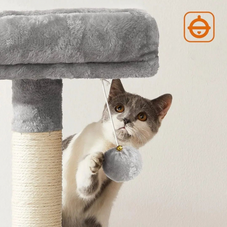 Ansamblu de Joacă pentru Pisici – Cat Tree 115 cm, 2 Culcușuri, Căsuță și Stâlpi cu Sisal, Gri engross [8]