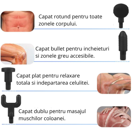 Aparat de Masaj Gun Profesional fără fir, 5 Trepte de Viteză, 4 Capete Interschimbabile, Baterie Li-Ion 2600mAh – Argintiu [1]