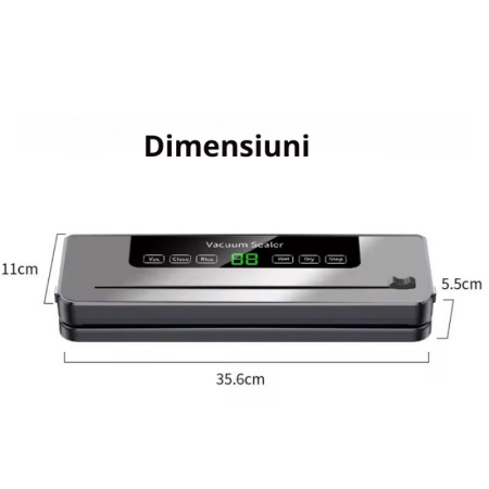 Aparat de vidat alimente Vacuum Sealer 120 W, Ecran tactil, Sterilizare UV, 6 moduri funcționare, 30 cm, Negru/Gri+ 10 pungi de vidat CADOU [3]