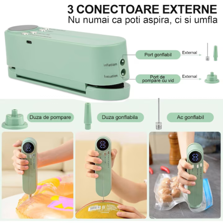 Aparat de Vidat Portabil, 36V, Alimentare USB, Display Digital LED, Funcții Sigilare Automată, Vidare și Conservare, Material ABS, Compact și Ușor de Depozitat [4]