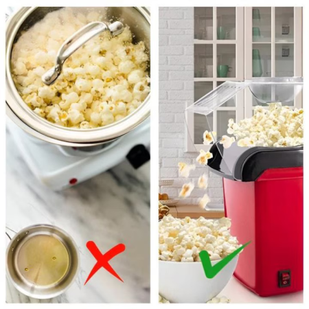 Aparat popcorn fără ulei 1200W, tehnologie aer cald, preparare în 3 minute, pahar măsurare detașabil, roșu [3]