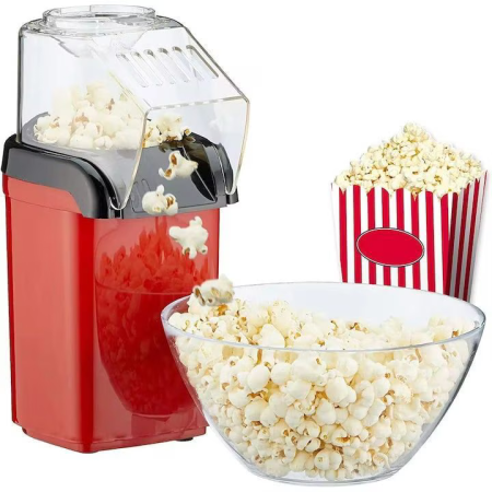 Casa si Bucatarie - Aparat popcorn fără ulei 1200W, tehnologie aer cald, preparare în 3 minute, pahar măsurare detașabil, roșu