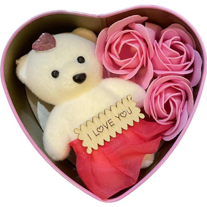 Aranjament Floral Mini cu 3 Trandafiri de Săpun și Ursuleț, 3 culori (albastru/rosu/rosu inchis)– Cadou pentru Crăciun și Ocazii Speciale engross [8]