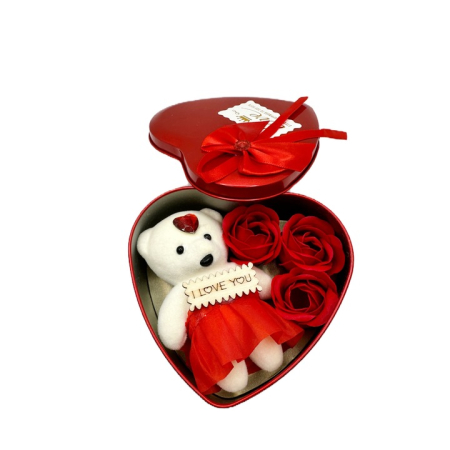 Aranjament Floral Mini cu 3 Trandafiri de Săpun și Ursuleț, 3 culori (albastru/rosu/rosu inchis)– Cadou pentru Crăciun și Ocazii Speciale engross [7]