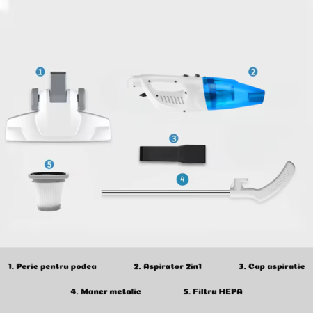 Aspirator Portabil 2în1, 600W, Filtru HEPA, Cu Fir 4m, Aspirare Uscată, Pentru Casă și Mașină, Compact și Eficient [2]