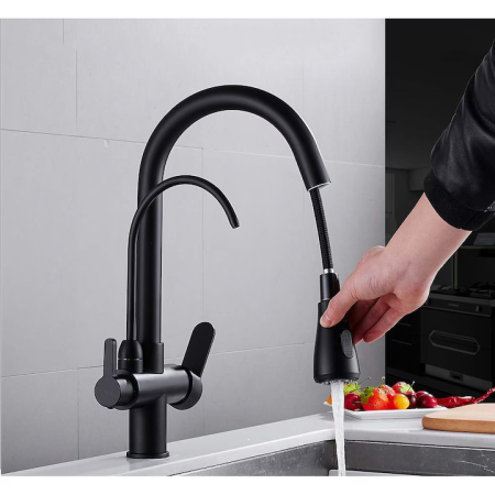Baterie Bucătărie 3 în 1 cu Robinet pentru Apă Filtrată, Jet Pulverizare 18 Inch, Negru engross [8]