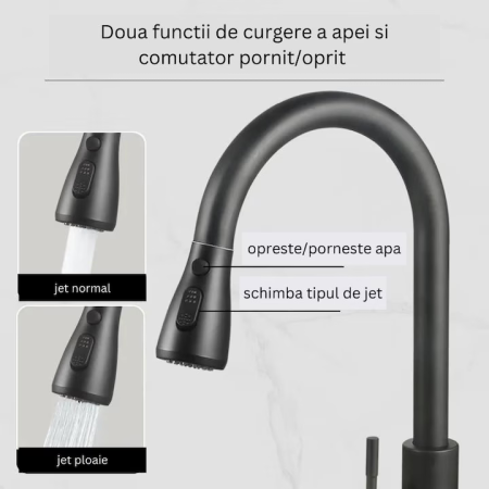 Baterie Bucătărie cu Pipa Înaltă și Duș Extractibil, 2 Funcții de Curgere, Cartuș Ceramic, Rotire 360° engross [5]