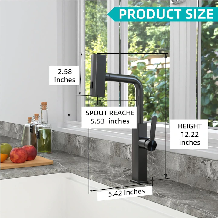 Baterie Bucătărie Premium cu Curgere Tip Cascadă, Jet sau Spray, Duș Extractibil, Oțel Inoxidabil, Design Modern – Gri engross [1]